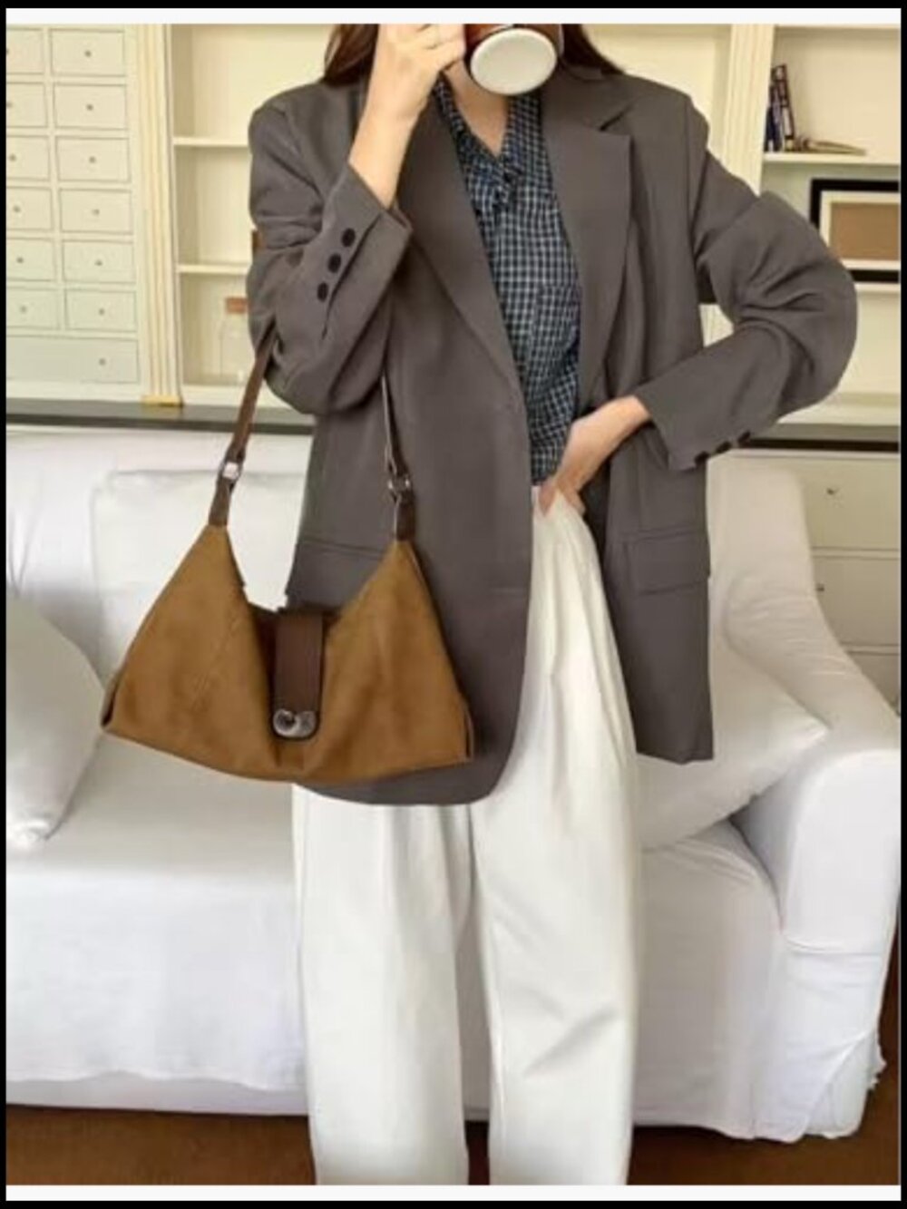 Slouchy Suede Tote Hobo Bag Adjustable Shoulder Strap Vintage Minimalist - Picture 4 of 7